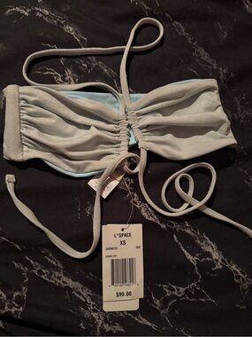 l*space Shimmery Bandeau Bikini Top in Pale Blue and Light Aqua